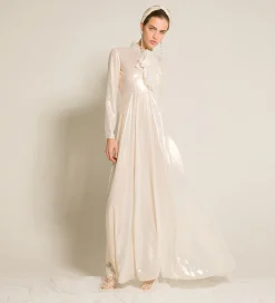 forte_forte Robes^la robe avec nœud en georgette laminée light gold