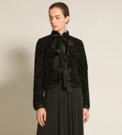 forte_forte Vestes^la veste en velours à pois pailletés matelassé nero