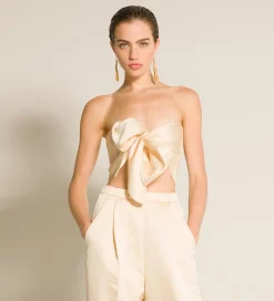 forte_forte Hauts^le bustier avec ceinture en duchesse contemporaine avorio