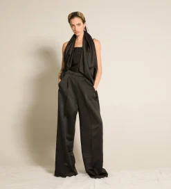 forte_forte Pantalons^le pantalon palazzo en duchesse contemporaine nero