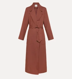 forte_forte Manteaux^manteau avec ceinture en toile de lin cacao
