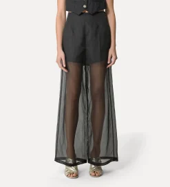 forte_forte Pantalons^pantalon à jambes larges en organza de soie noir