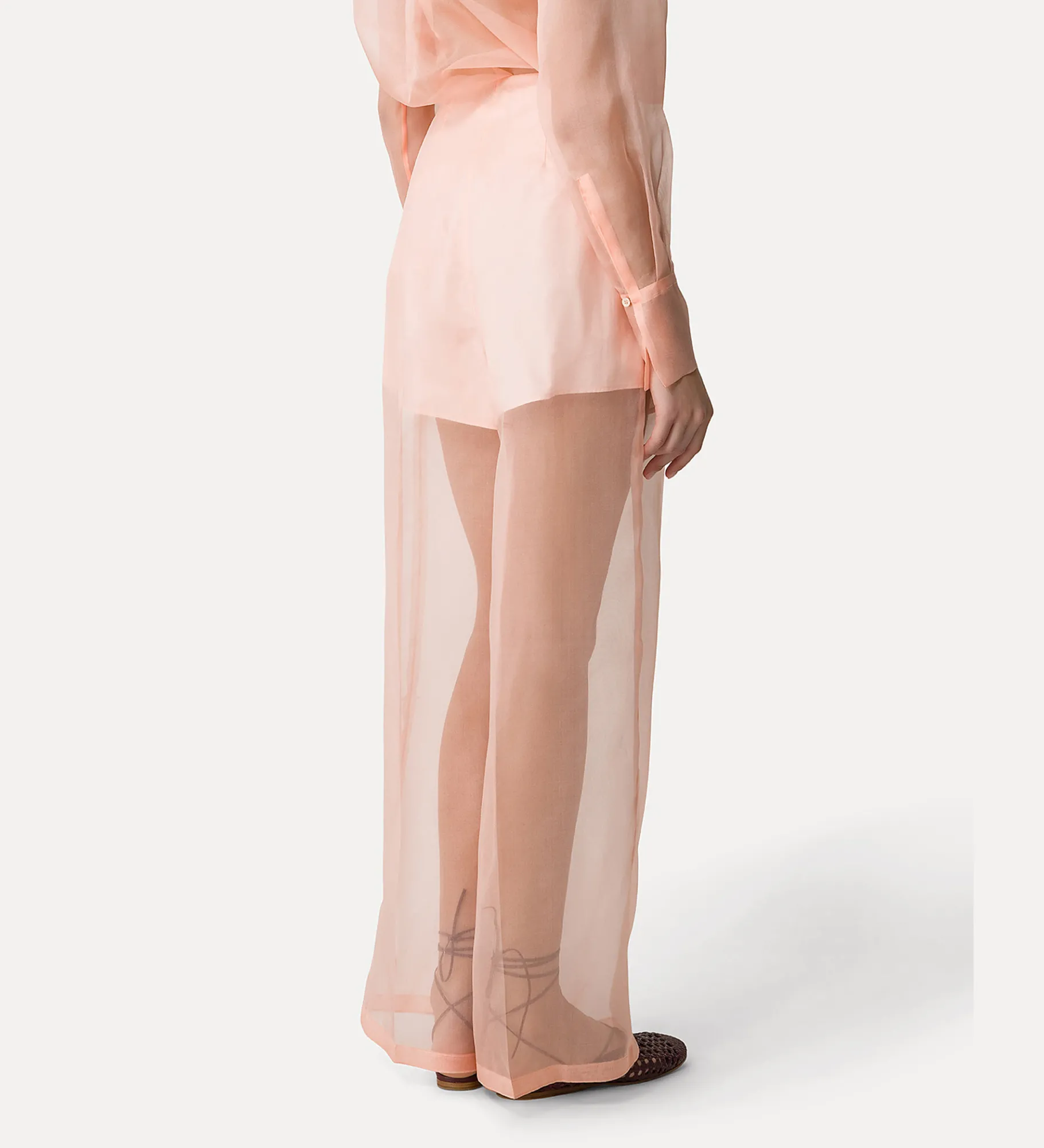forte_forte Pantalons^pantalon à jambes larges en organza de soie pesco