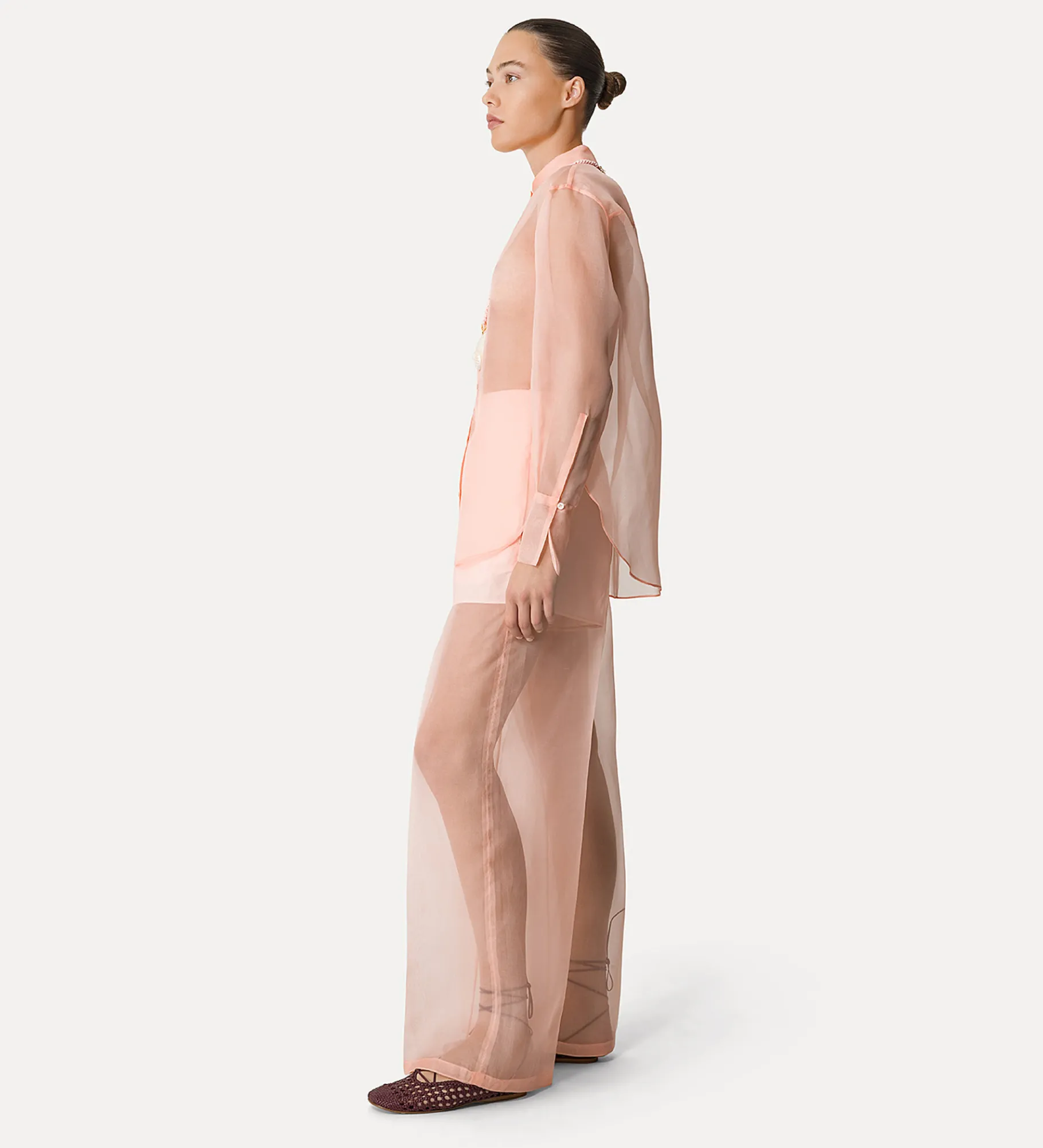 forte_forte Pantalons^pantalon à jambes larges en organza de soie pesco