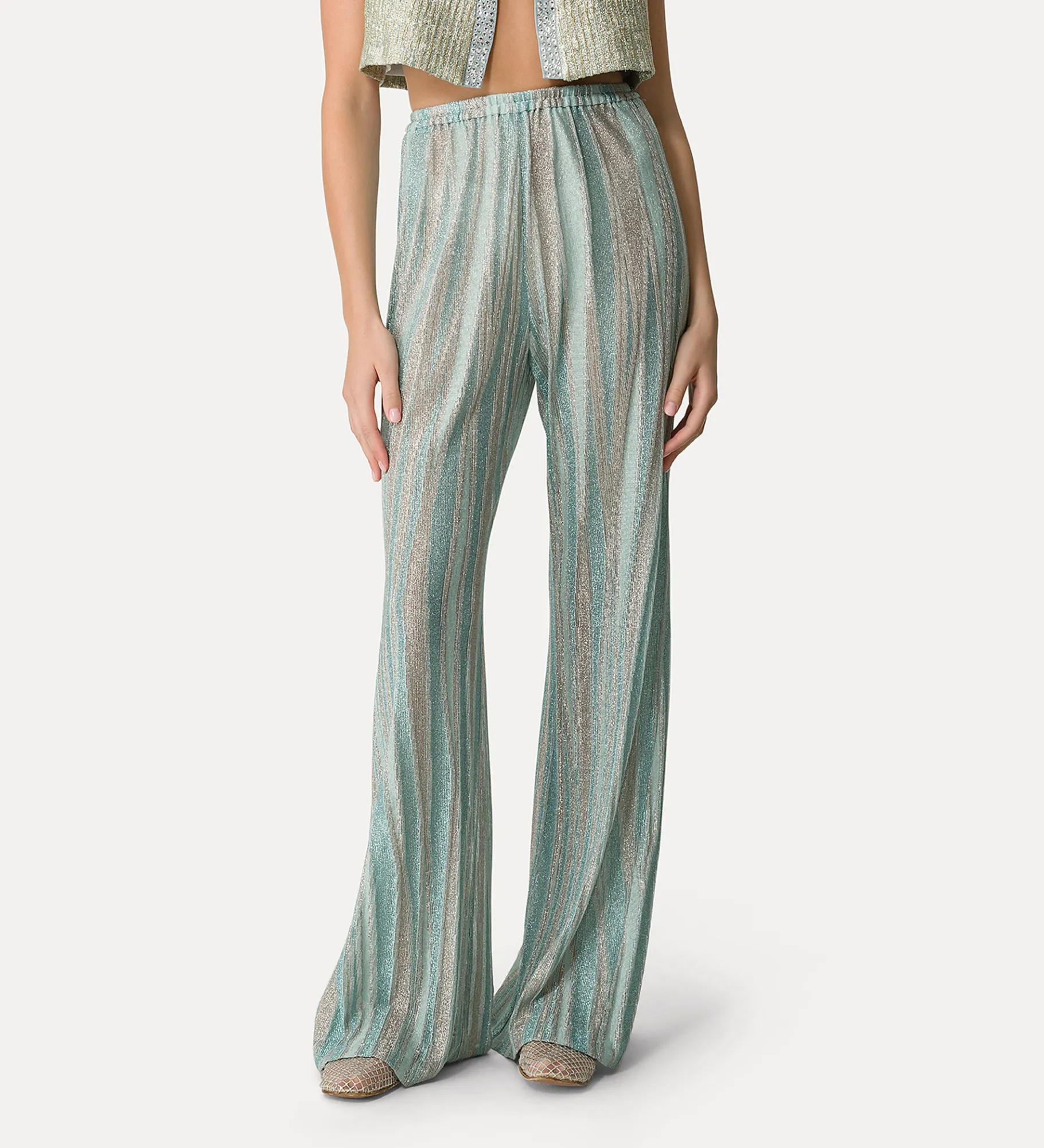 forte_forte Pantalons^pantalon évasé en jacquard lurex acqua