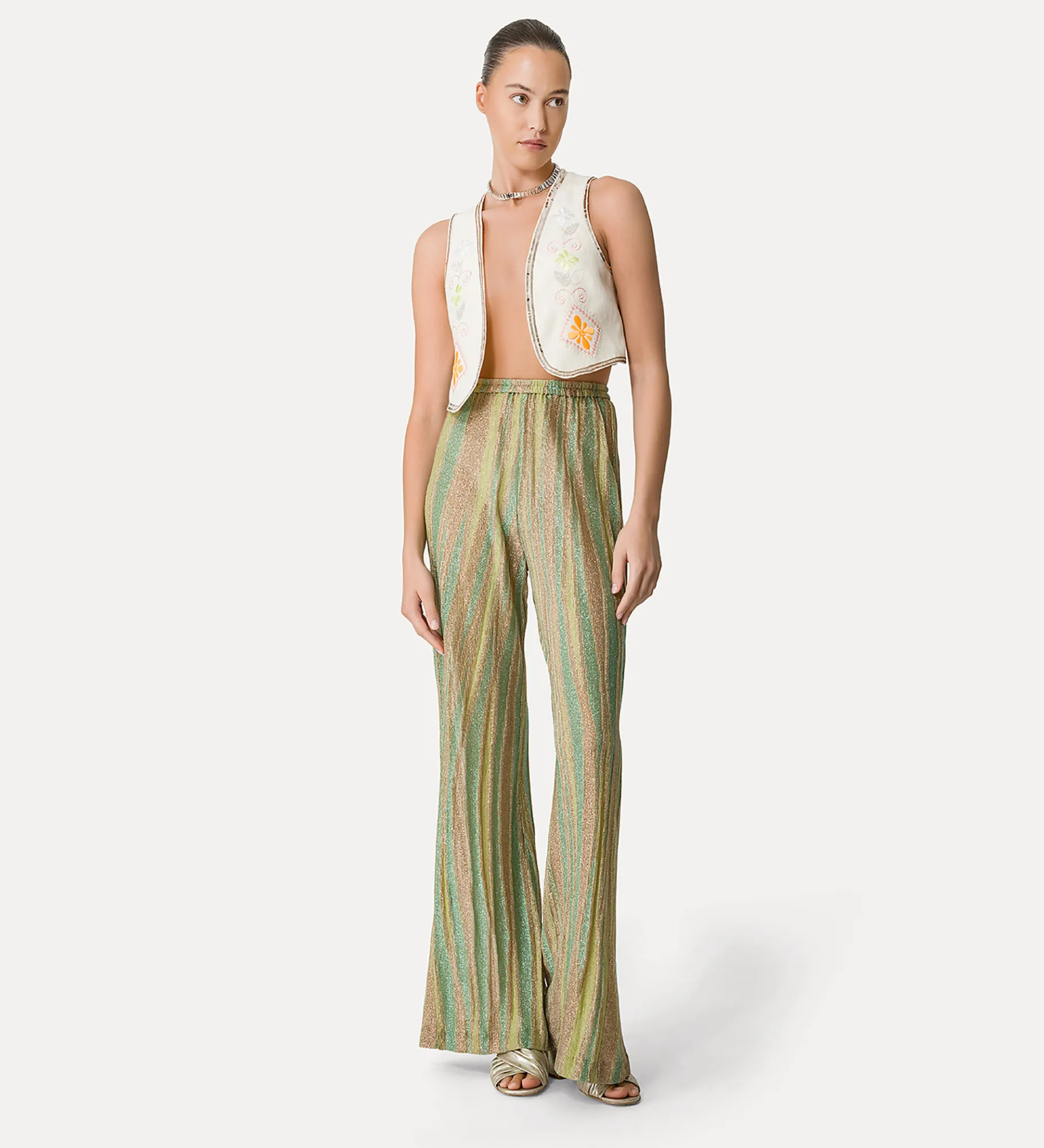 forte_forte Pantalons^pantalon évasé en jacquard lurex clorofilla