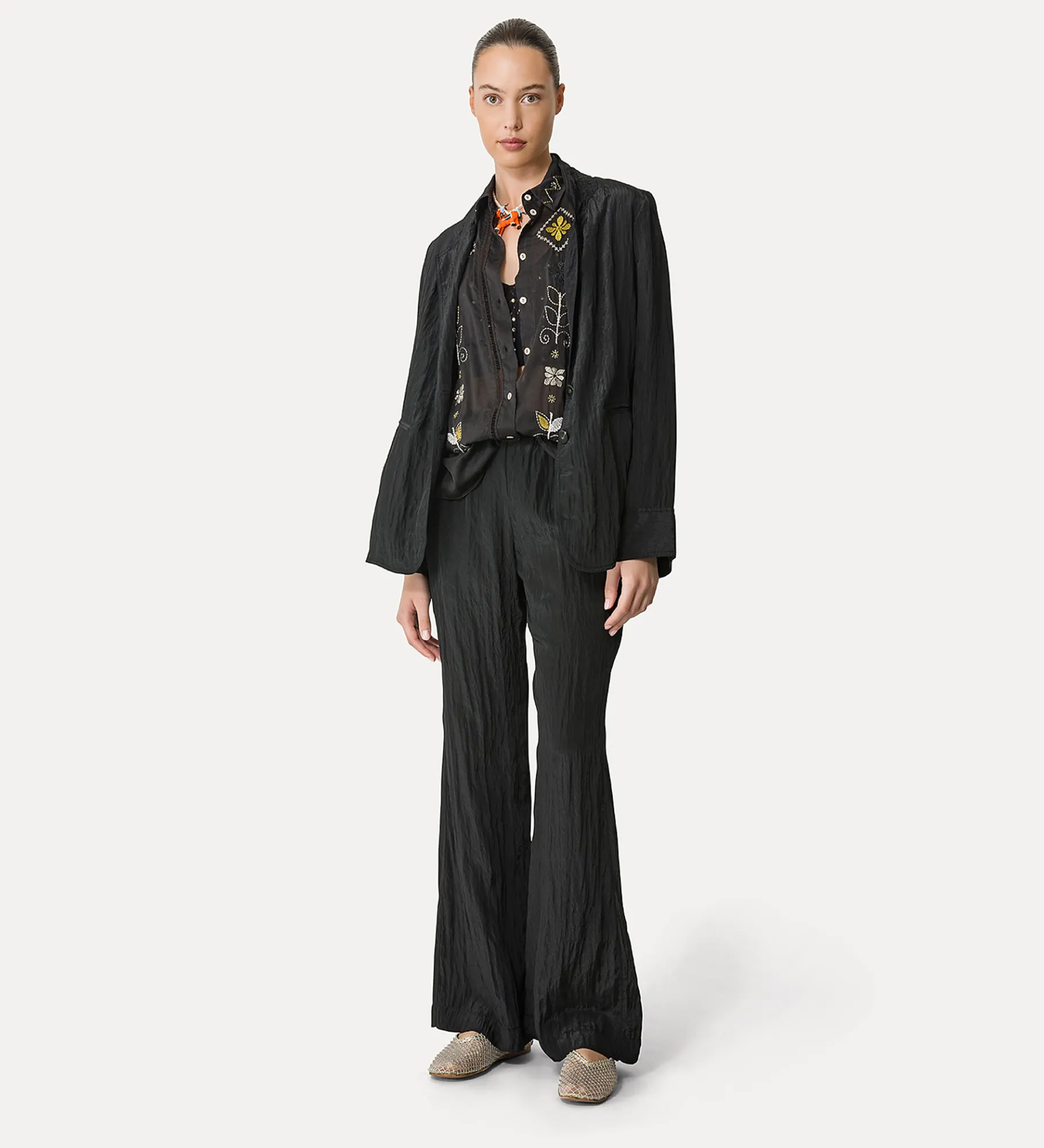 forte_forte Pantalons^pantalon évasé en satin noir