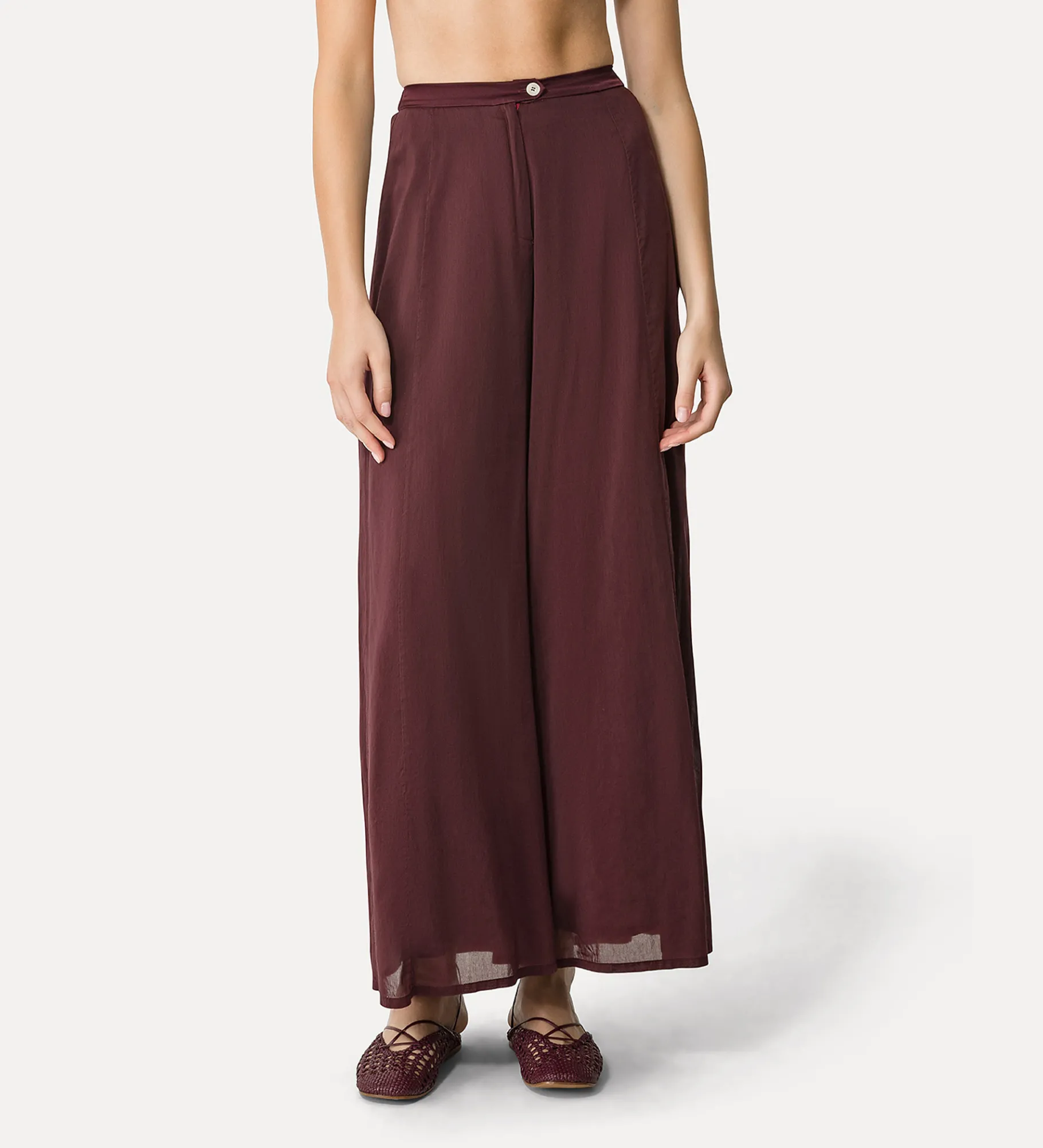 forte_forte Pantalons^pantalon évasé en voile de coton et soie black orchid