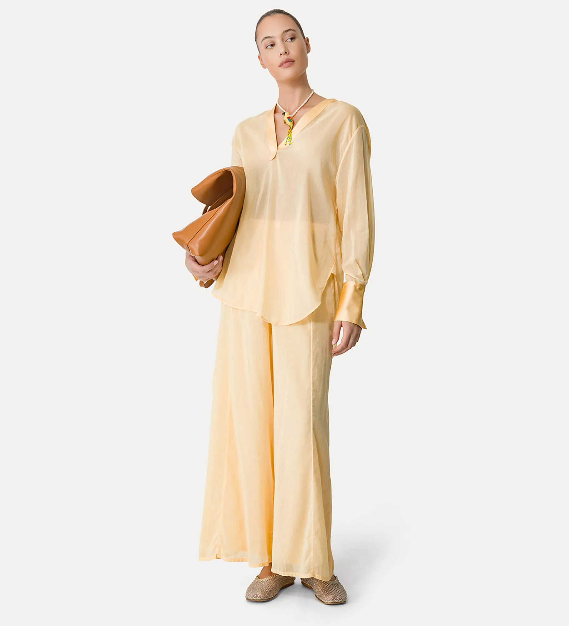 forte_forte Pantalons^pantalon évasé en voile de coton et soie sole