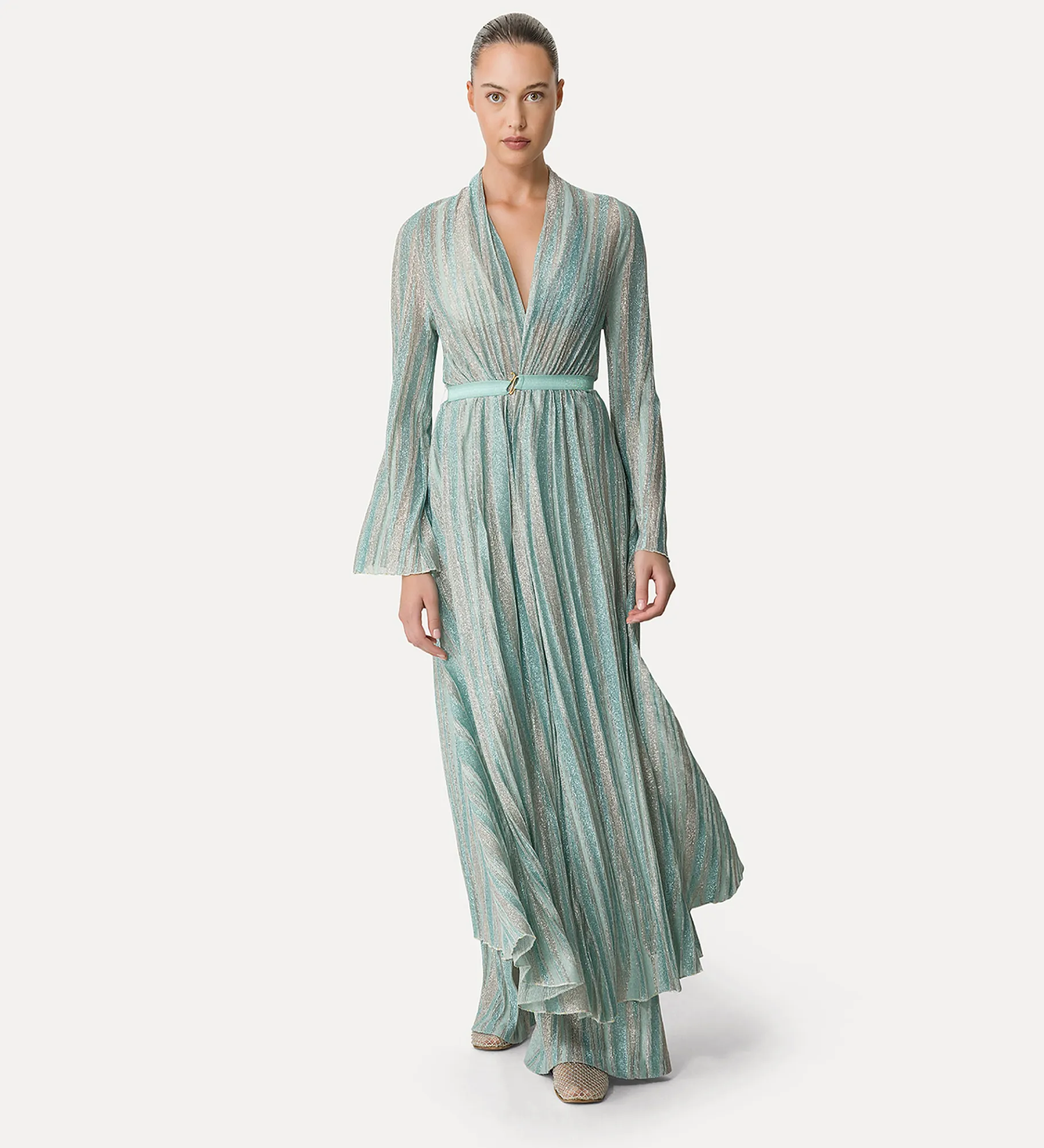 forte_forte Robes^robe croisée en jersey lurex acqua