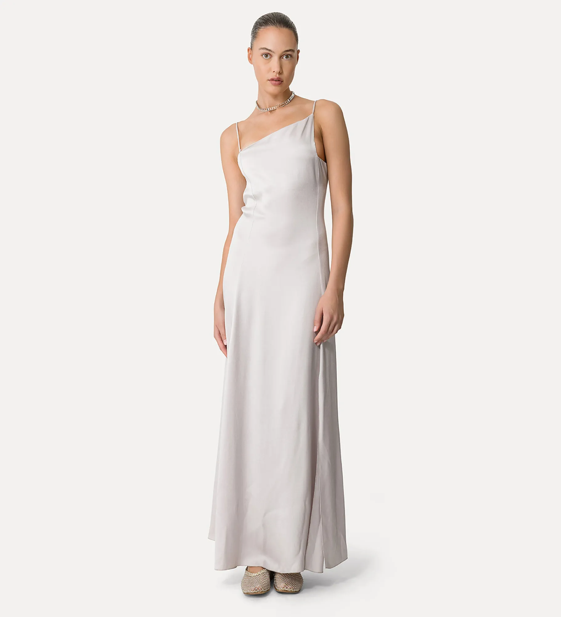 forte_forte Robes^robe en satin asymétrique madreperla
