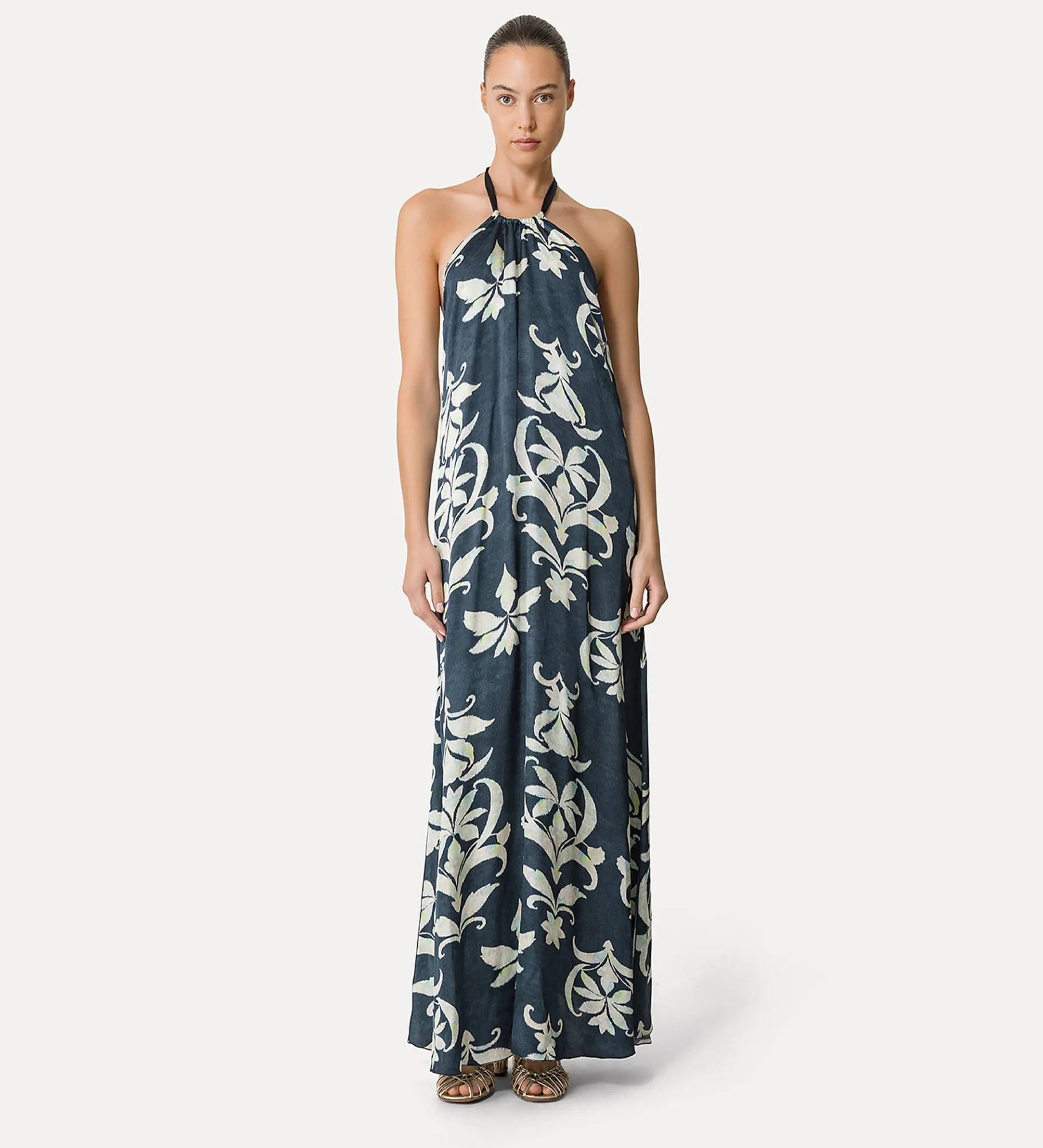 forte_forte Robes^robe en satin avec col halter oltremare