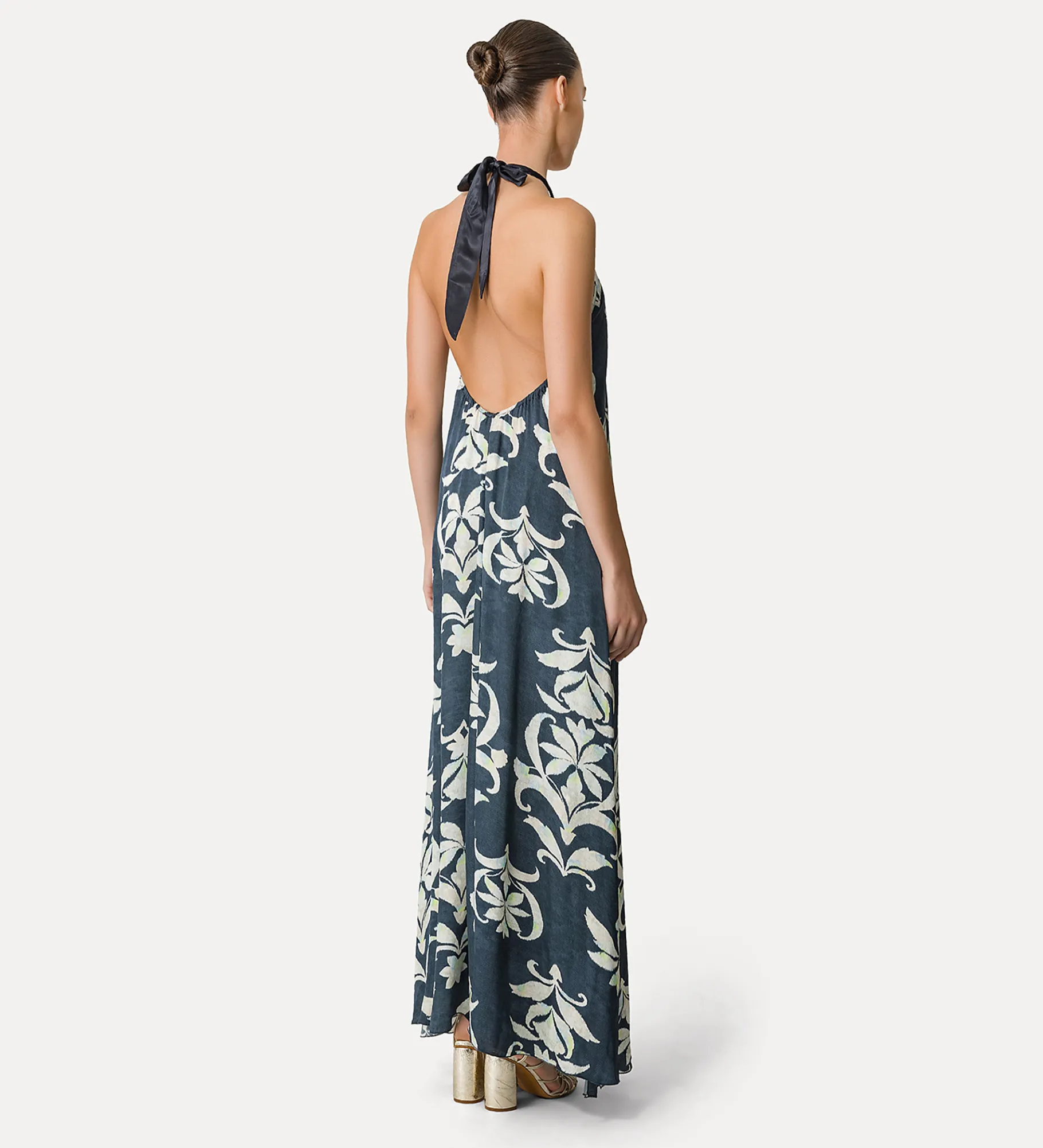 forte_forte Robes^robe en satin avec col halter oltremare