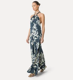 forte_forte Robes^robe en satin avec col halter oltremare