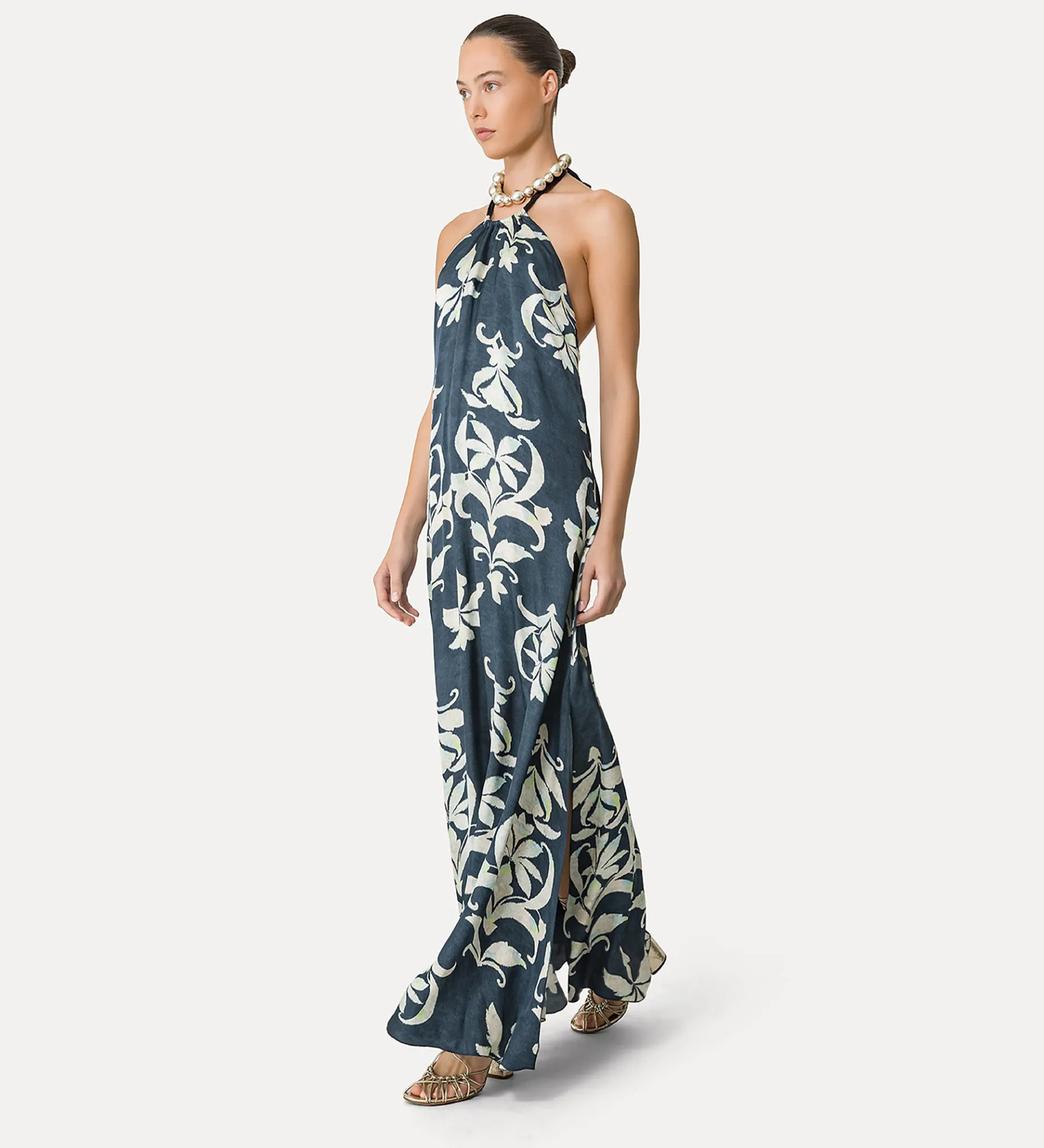 forte_forte Robes^robe en satin avec col halter oltremare