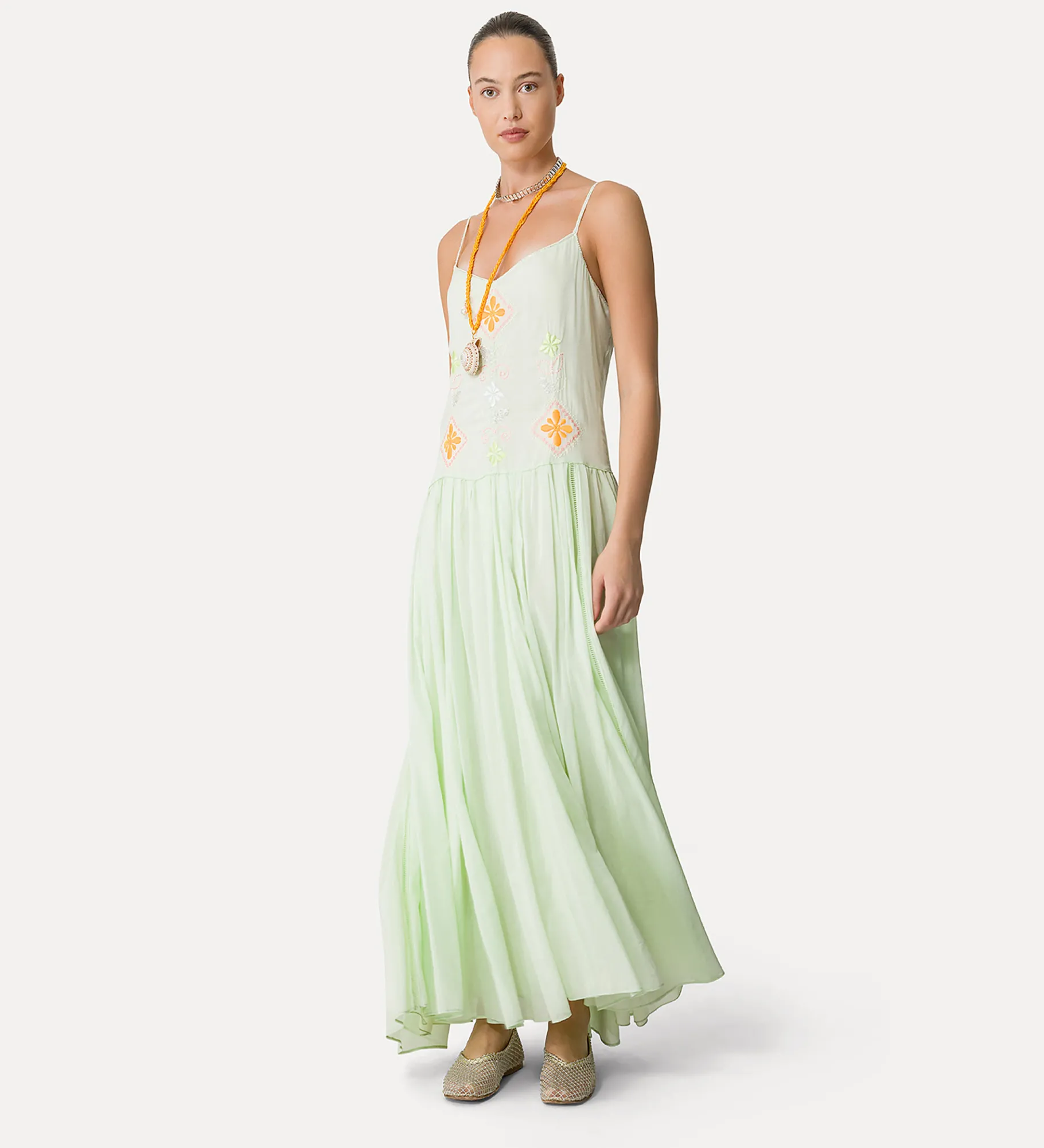 forte_forte Robes^robe en voile avec broderie “oniric blossom” mint