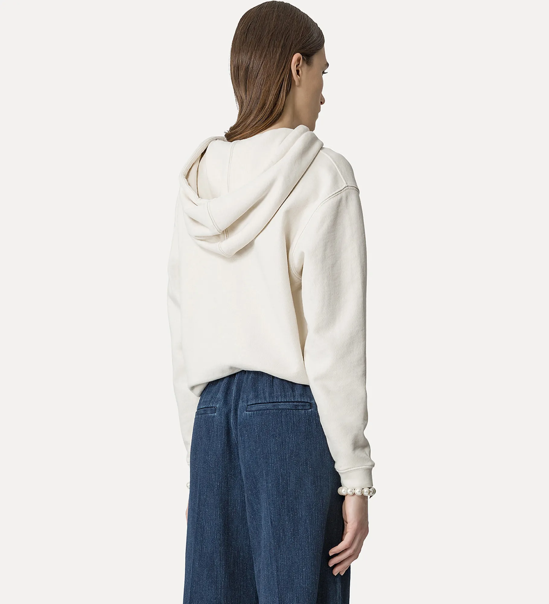 forte_forte Hauts^sweat–shirt à capuche essential en molleton de coton diagonal ivory