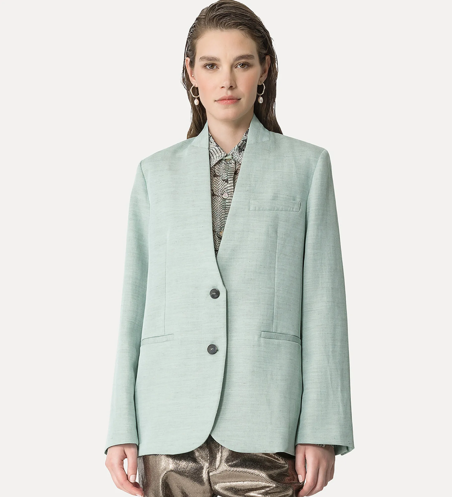 forte_forte Vestes^veste sans col en lin mélangé bleu ciel breeze