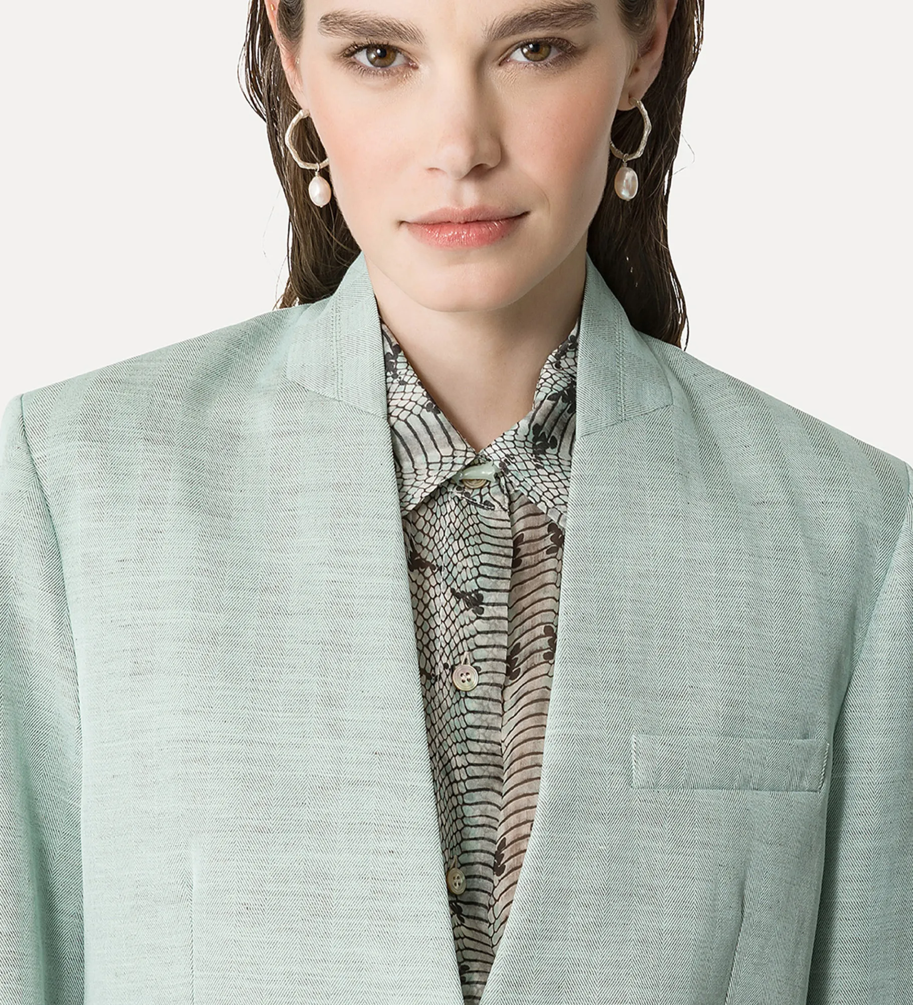 forte_forte Vestes^veste sans col en lin mélangé bleu ciel breeze